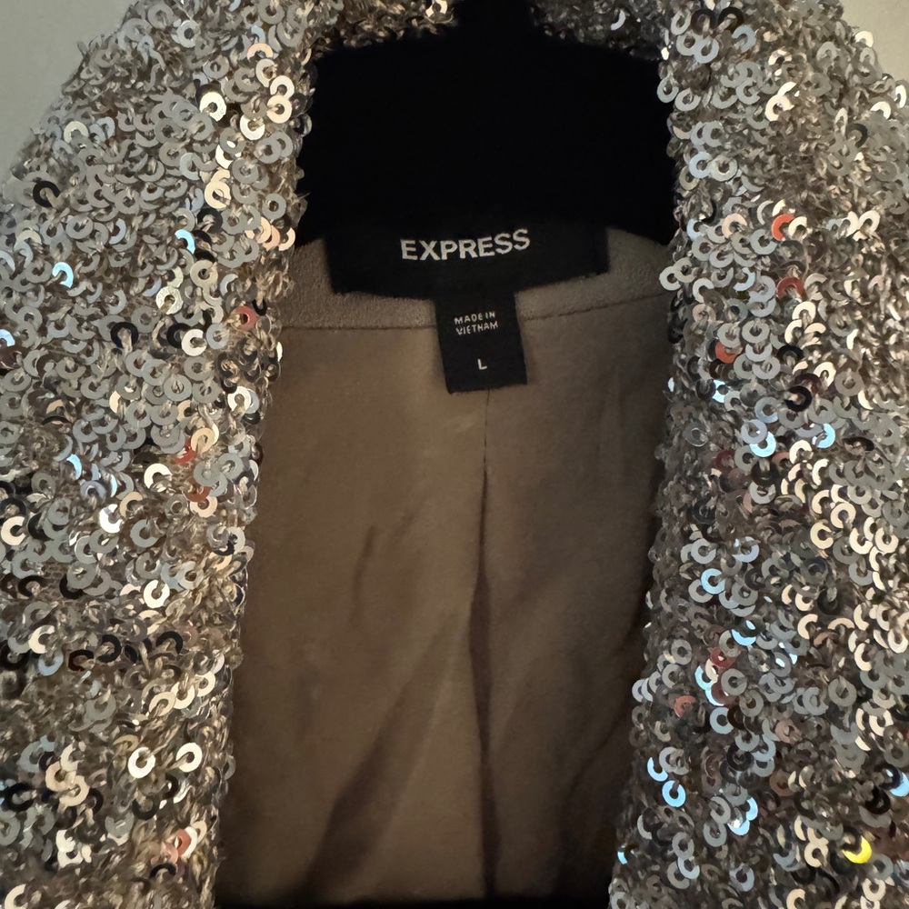 Express Shimmering Silver Sequin Jacket - image 3